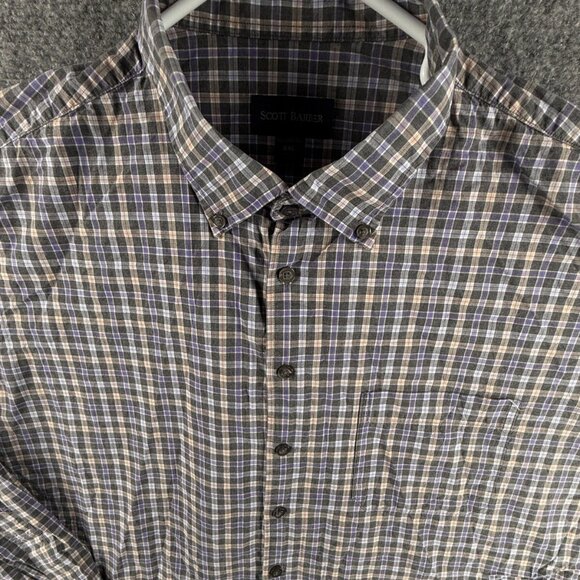 Scott Barber 2XL Long Sleeve Button Up Shirt Men Check Blue Gray Cotton Business - Picture 1 of 13